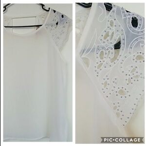 F21: twist back lacey sheer white beaded blouse